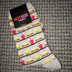 WOMENS 1 PAIR HOTSOX HAMBURGER FRENCH FRIES DRINK GRAY MULTI-COLOR CREW SOCKS